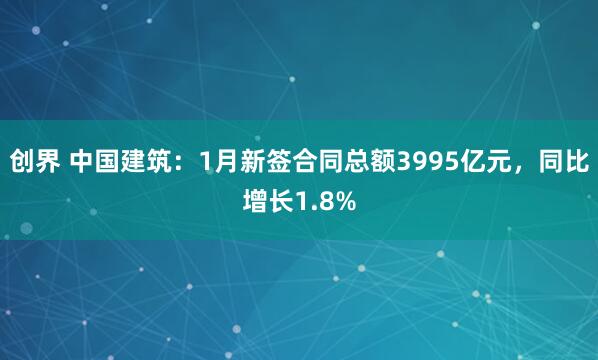 创界 中国建筑：1月新签合同总额3995亿元，同比增长1.8%